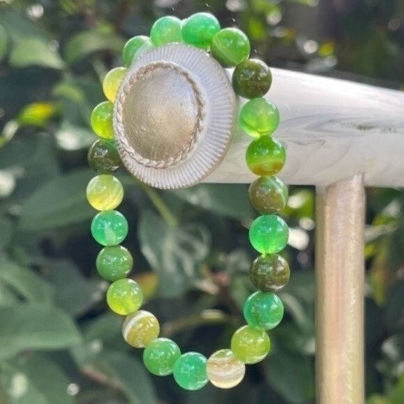 8mm Green Sardonyx Stretch Bracelet - Picture 1 of 7